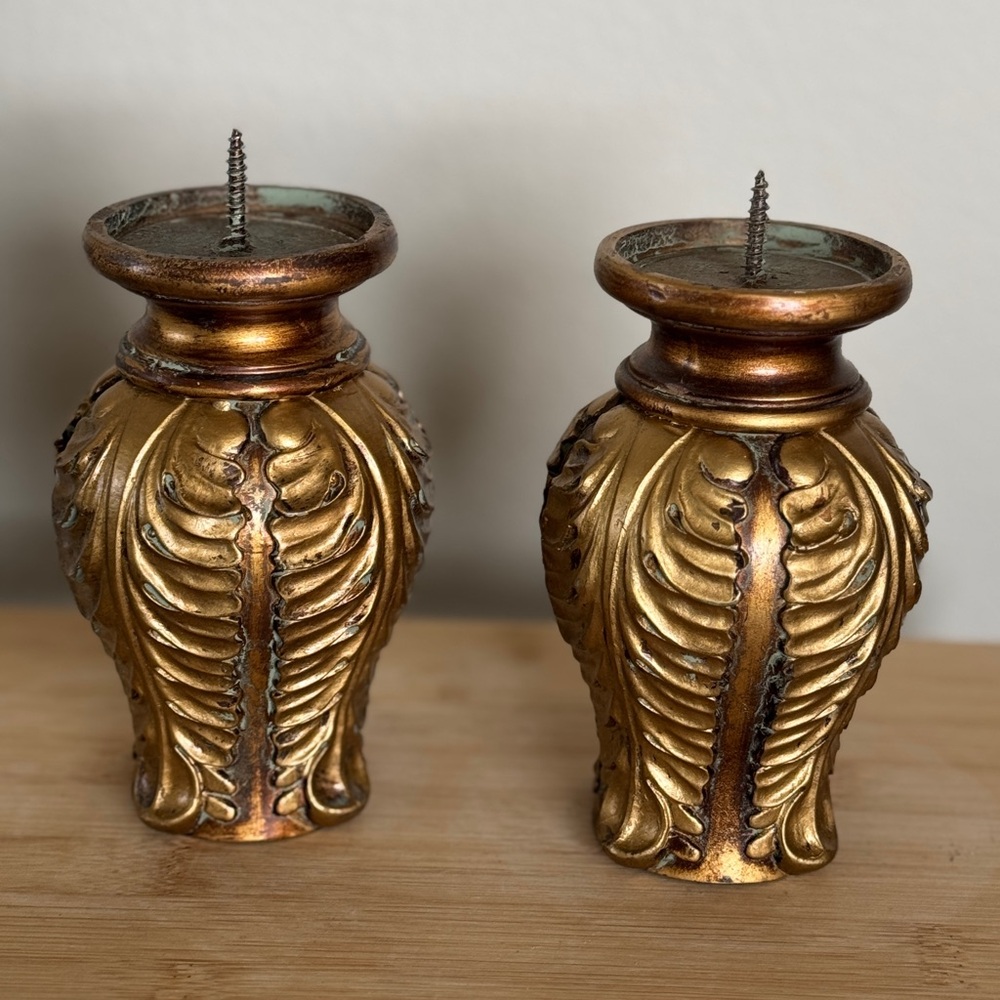 Hollywood Regency Style Bronze Finnials, Possible Candle Holders - 5”